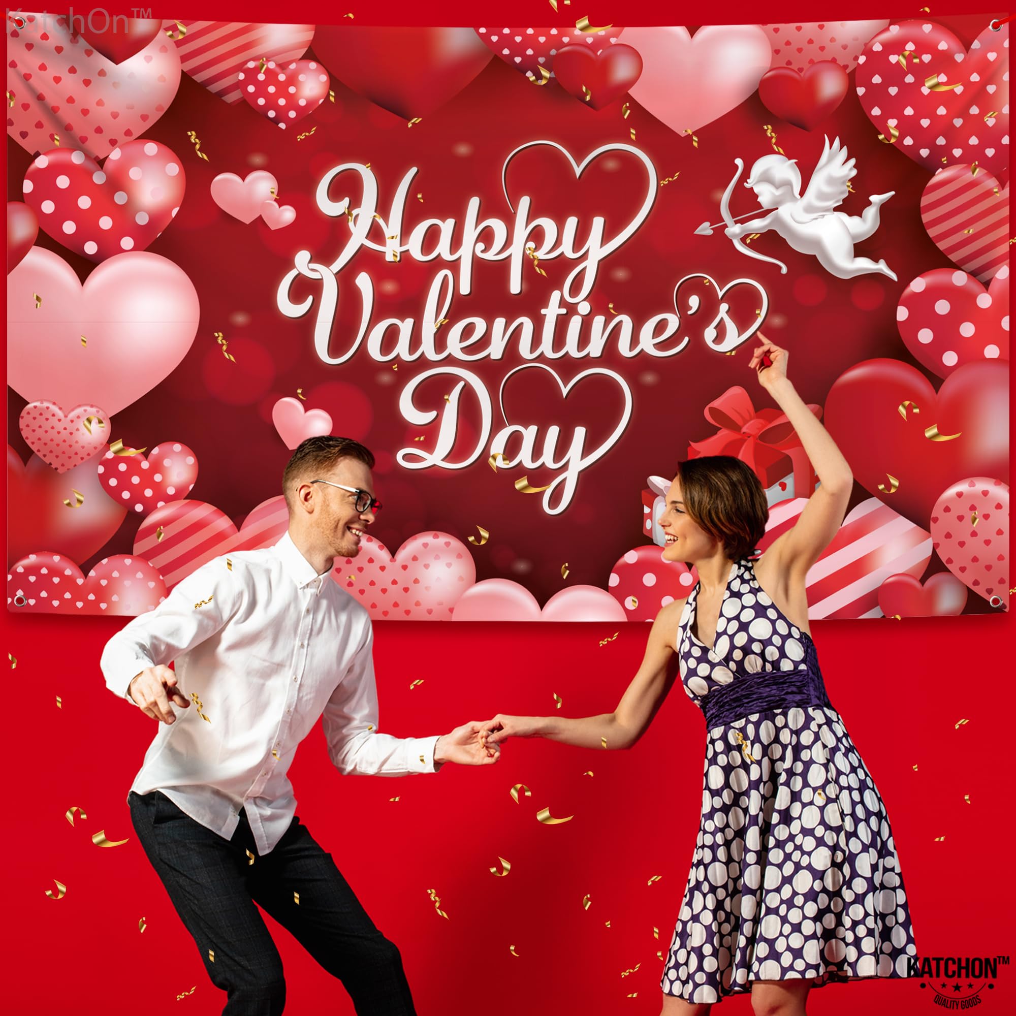 KatchOn Extra Large Valentine's Day Backdrop Banner - 72x44 Inch Romantic Decor for Valentine's Party, Wedding, Photo Booth & Home Decoration | Perfect for Valentine's Day Decorations and Celebrations