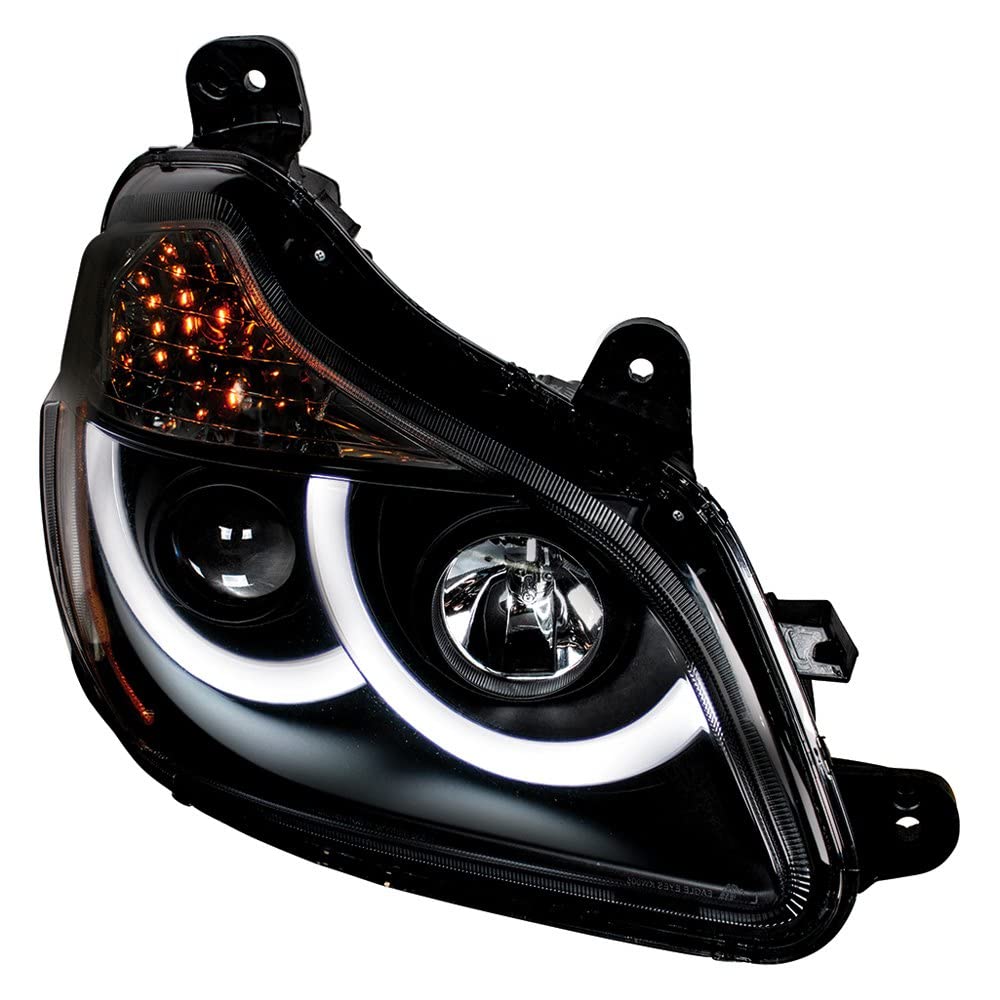 United Pacific 31457 Right Hand Black Projection Headlight Assembly - High/Low Beam H7/H1 Quartz Bulbs with LED Signal, Position & Side Marker Lights - Perfect for Truck & Off-Road Vehicle Upgrades