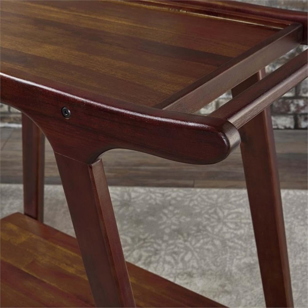 Noble House Cadman Acacia Wood Bar Cart - Indoor Rolling Drink Trolley in Rich Mahogany Finish | Perfect for Home Bar, Living Room, and Party Serving