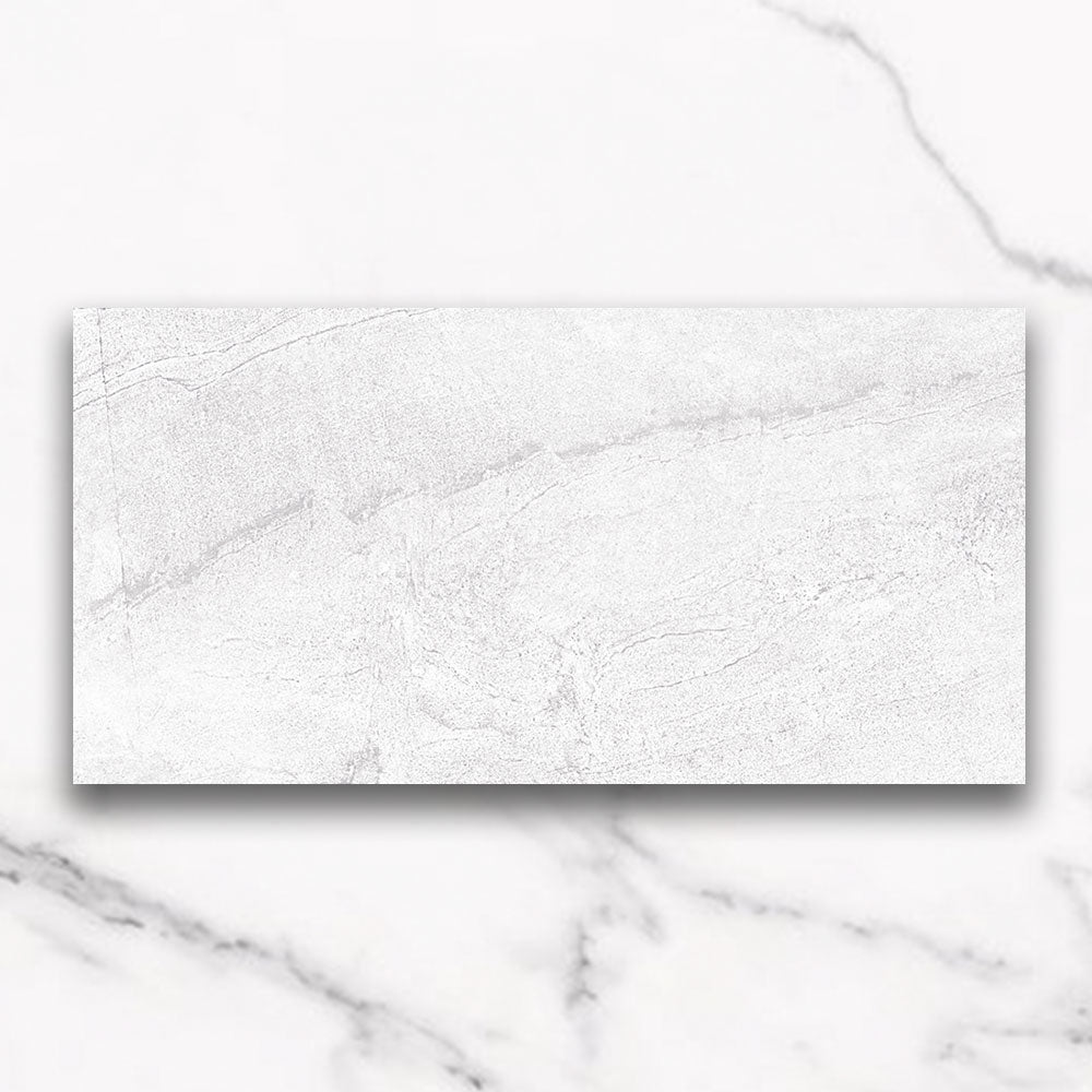 Mondial White 300x600mm Stone Look Lappato Porcelain Tile - Premium Ceramic Wall & Floor Tile for Bathroom, Kitchen & Living Room Renovation