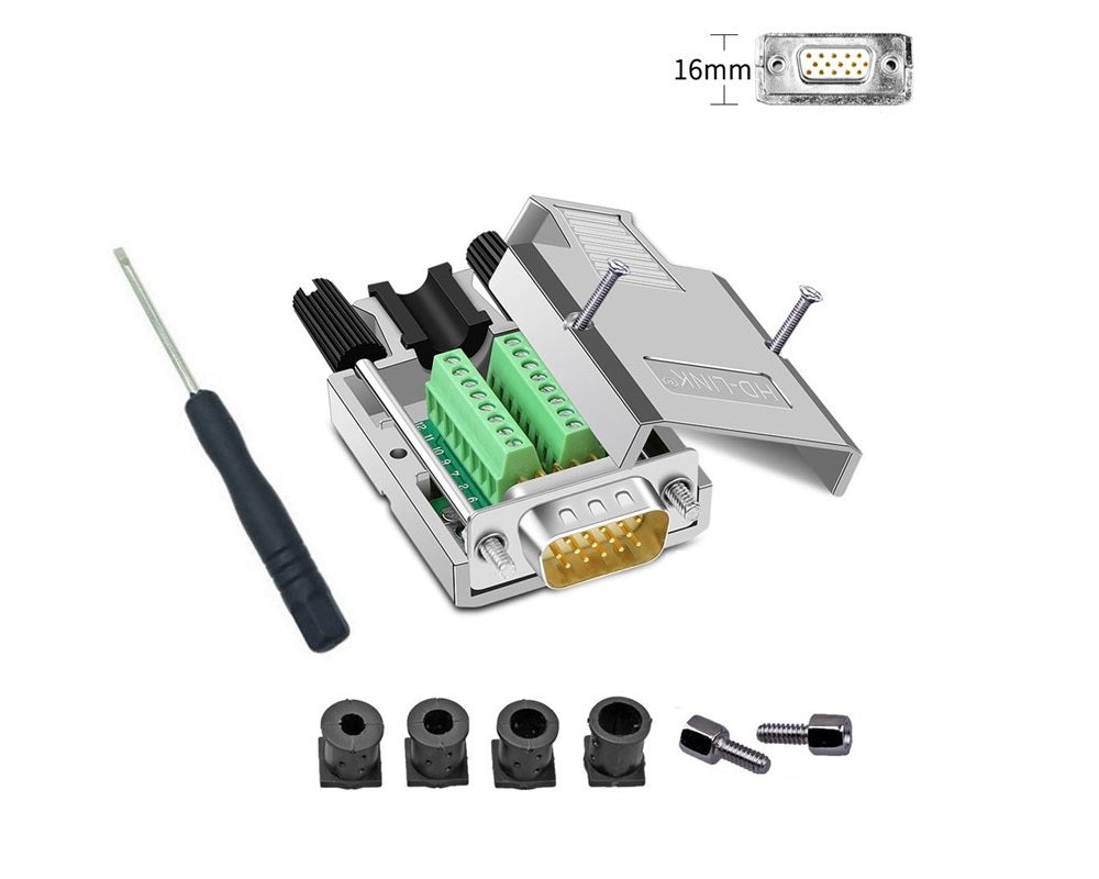 High Density DB15 Male VGA 3 Row Solderless Shielded Metal Hood Connector - RS232 D-Sub Serial Adapter for Computer Monitors, Projectors & Industrial Equipment
