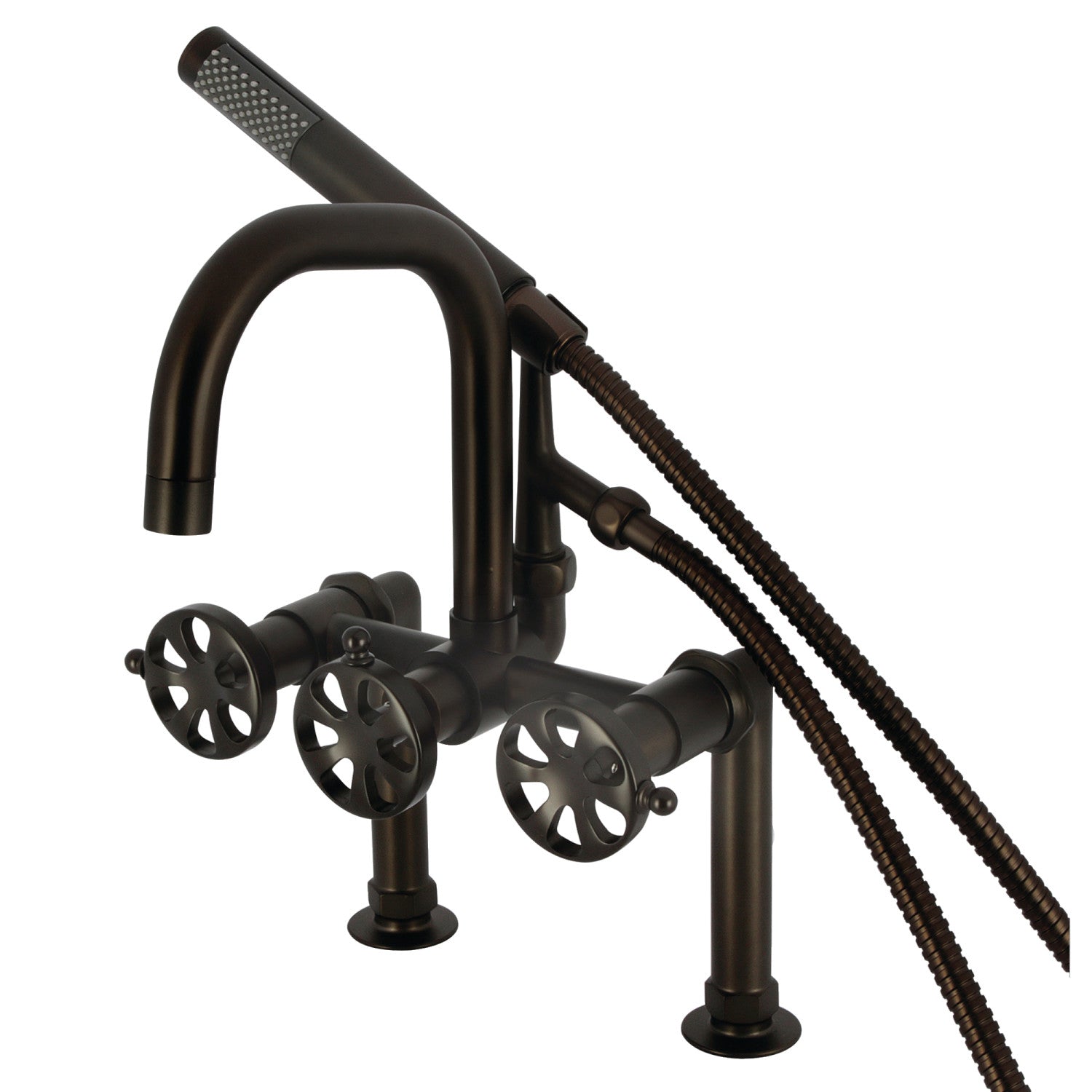 Belknap AE8405RX Oil Rubbed Bronze 3-Handle 2-Hole Deck Mount Clawfoot Bathtub Faucet with Hand Shower - Perfect for Vintage Bathroom Renovations and Freestanding Tub Installations