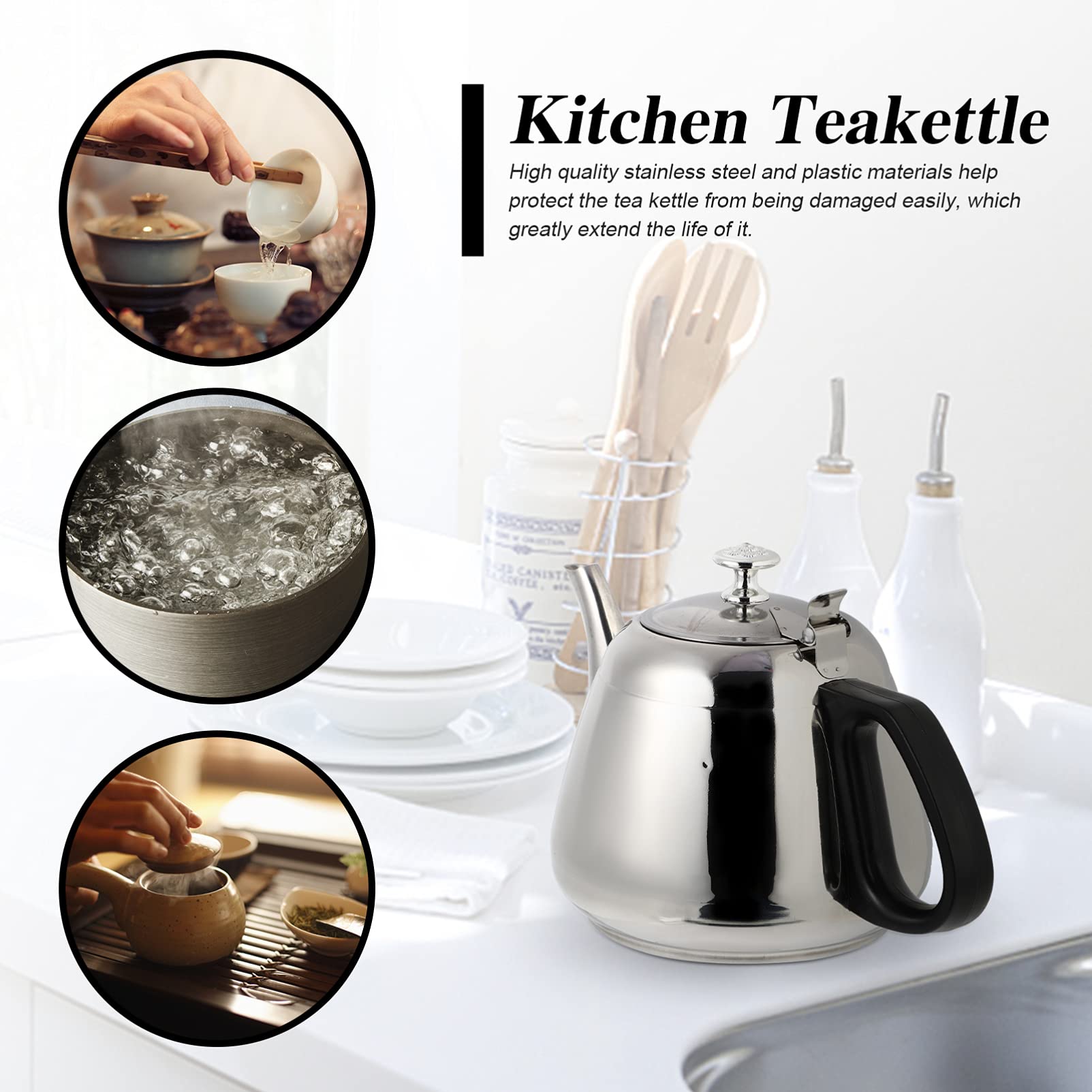 Cabilock Stainless Steel Induction & Gas Stove Compatible Teakettle - Fast Boiling Water Kettle for Home, Kitchen, Camping & Outdoor Use
