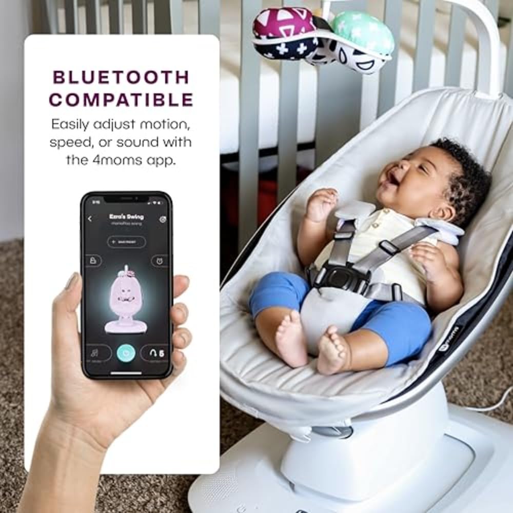 4moms MamaRoo Baby Swing with Bluetooth - 5 Soothing Motions for Newborns & Infants, Adjustable Recliner, Grey - Perfect for Nursery, Playroom & Travel