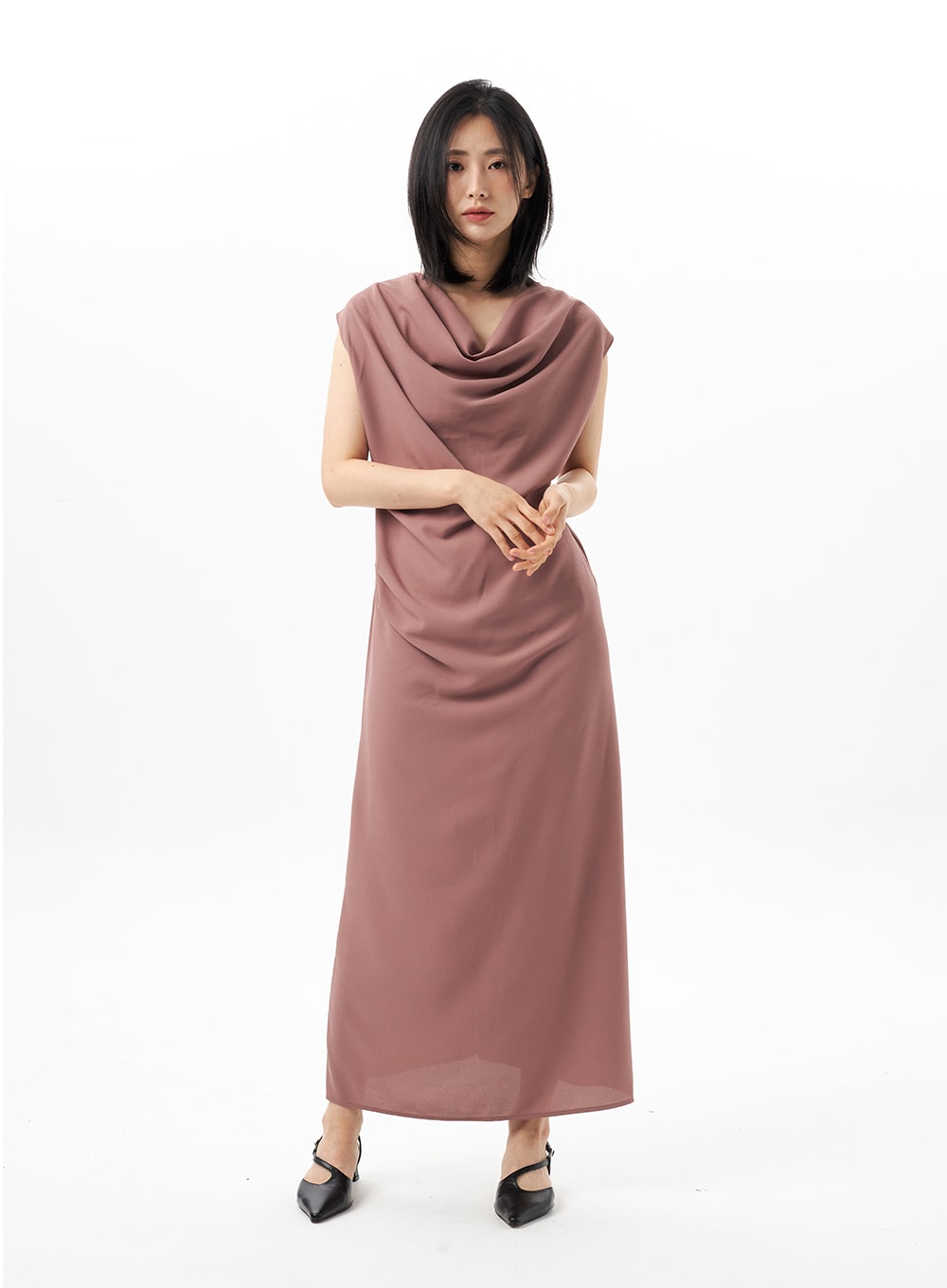 Elegant Cowl Neck Maxi Dress for Women - Flowy Long Sleeve Party Gown - Perfect for Evening Events, Weddings & Special Occasions