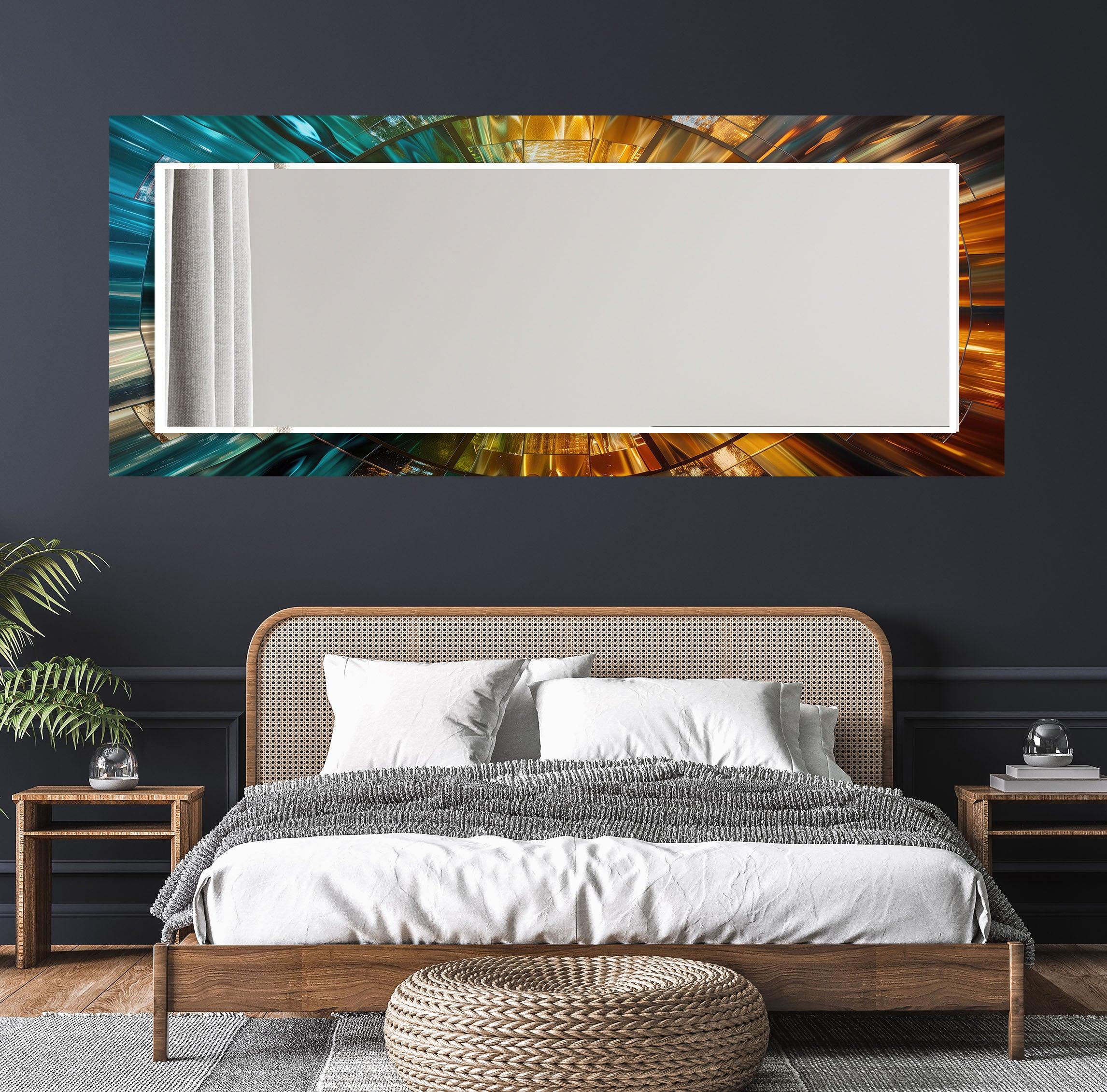 Blue and Gold Abstract Wall Mirrors - Modern Decorative Mirror for Living Room, Bedroom & Entryway - Stylish Home Decor Accent Piece