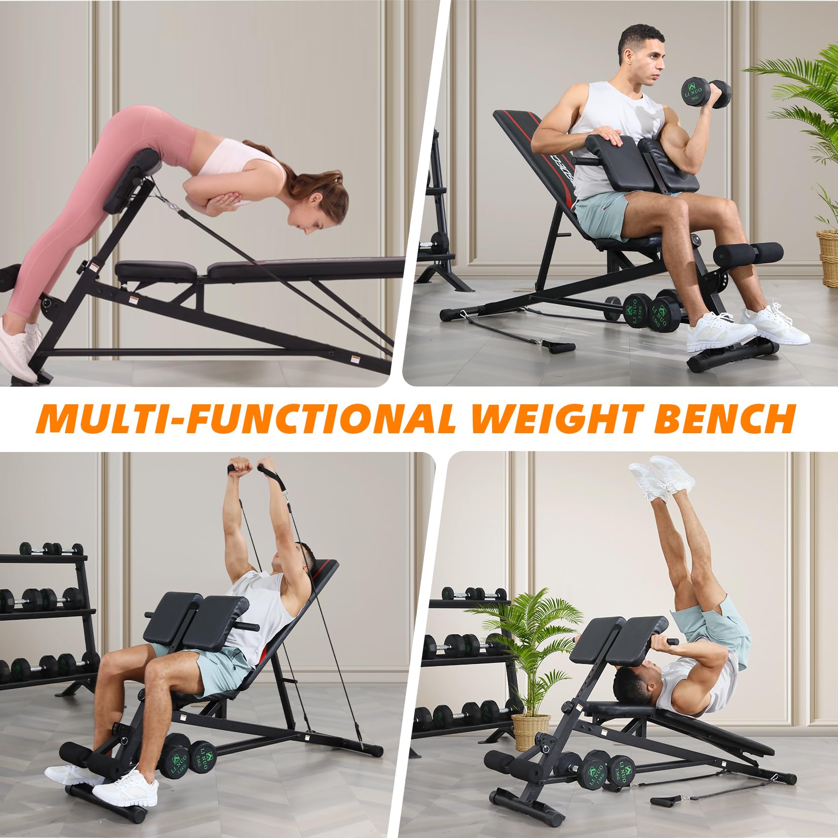OPPSDECOR Adjustable Weight Bench with Hyper Back Extension, Preacher Curl & Roman Chair - 900LBS Capacity All-in-One Home Gym Equipment for Full Body Workout | Perfect for Strength Training, Ab Exercises & Back Pain Relief at Home