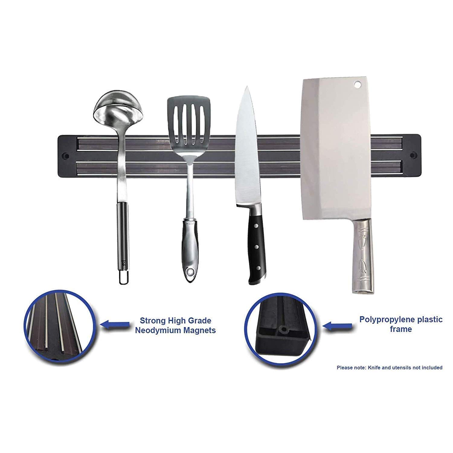 Magnetic Knife Holder Wall Mount - 33cm Chef Knife Storage Rack with Strong Magnets for Kitchen Utensils (Set of 2) - Perfect for Home Kitchen, Restaurant, and Professional Chef Use