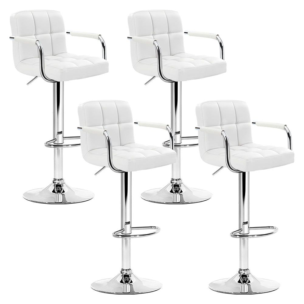 4 Bar Stools with Leather Upholstery, Gas Lift Mechanism & Armrests in White - Perfect for Kitchen Island, Dining Room & Home Bar