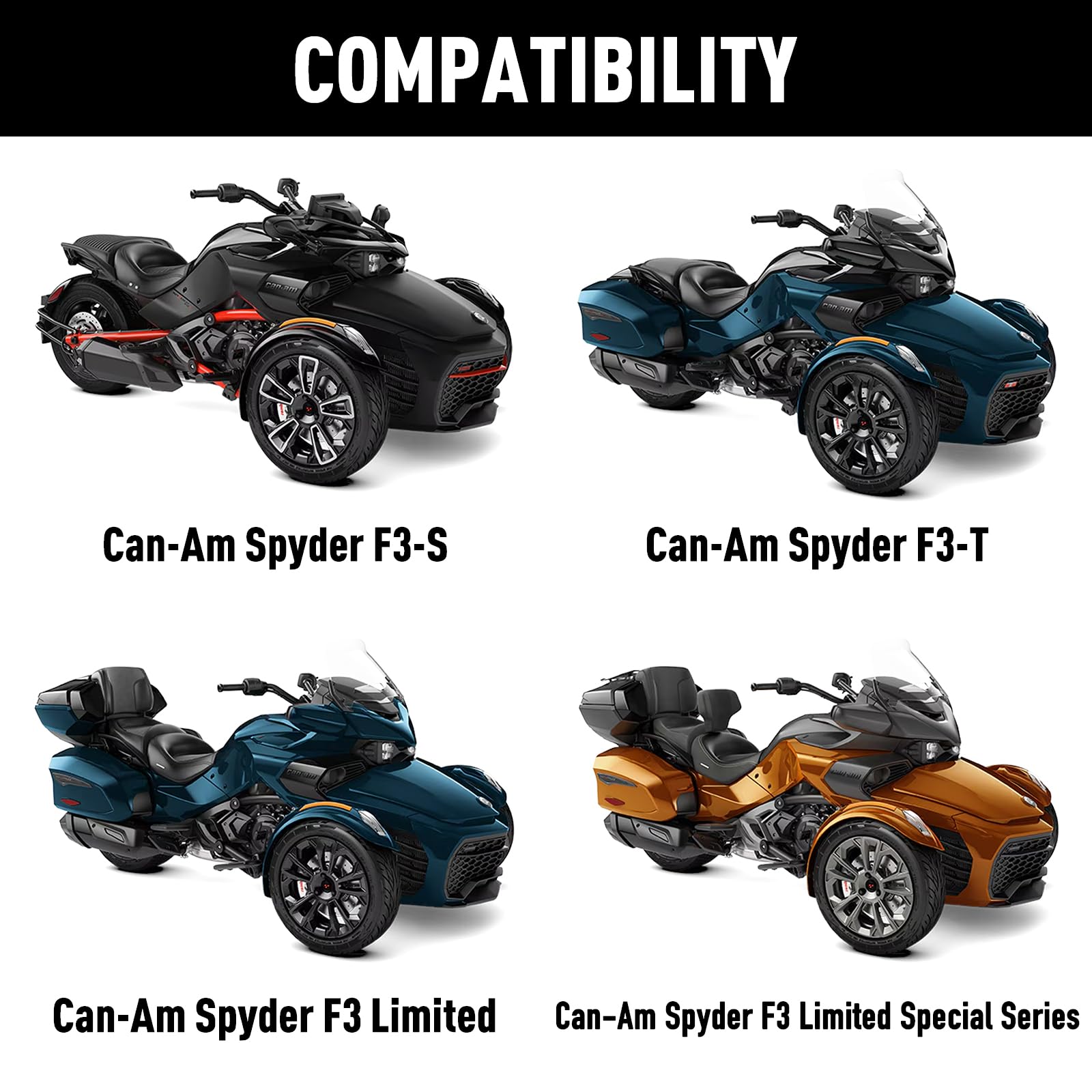 Cam-Am Spyder F3 Wheel Ring Lights (2017-2024 Models F3-S/F3-T/F3 Limited) - Bluetooth RGB LED Accent Lights with Remote Control for Night Riding & Custom Styling