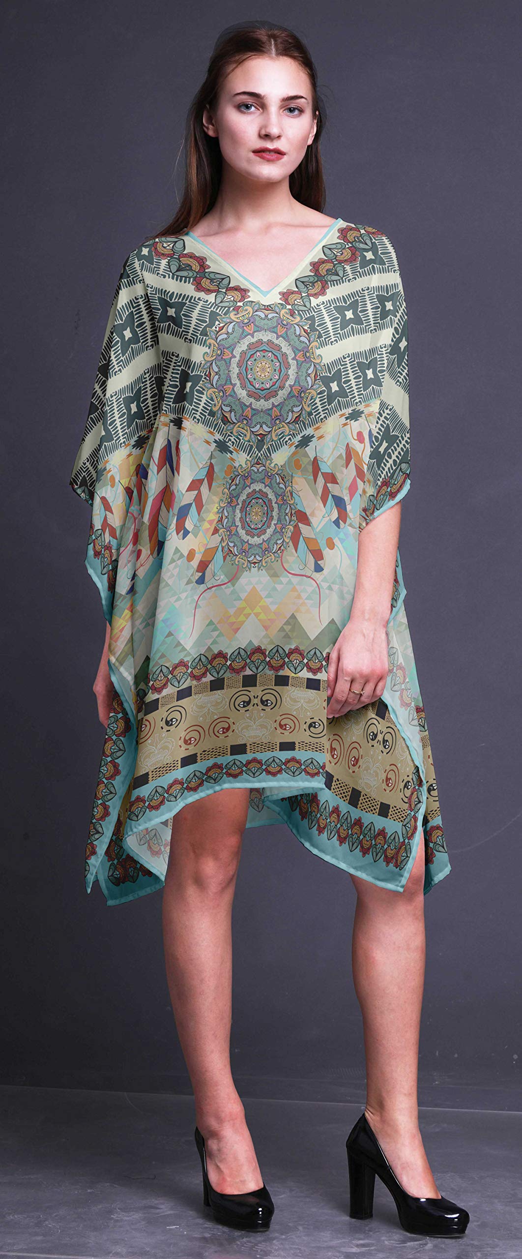 Women's Beach Kaftan Cover Up - Flowy Midi Dress with Short Sleeves | Bikini Cover Up, Swimwear Dress for Pool, Vacation & Summer Outfits