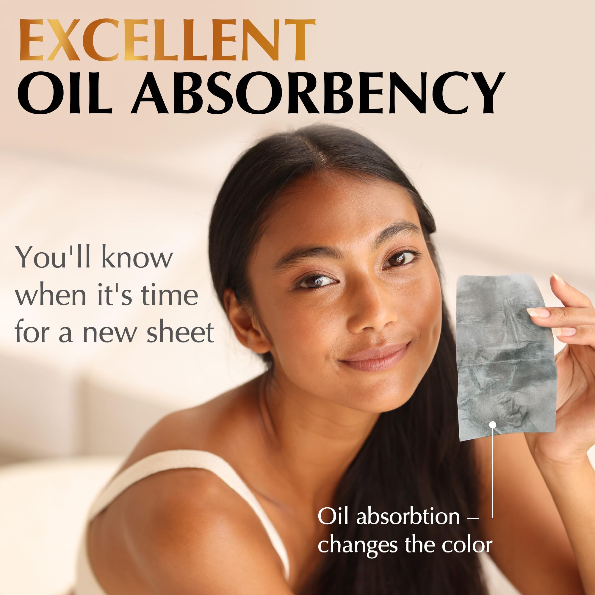 Bamboo Charcoal Oil Absorbing Sheets for Face - 25% Larger & Makeup Friendly - 6pk/600 Natural Blotting Papers - Perfect for Oily Skin & Touch-Ups On-The-Go
