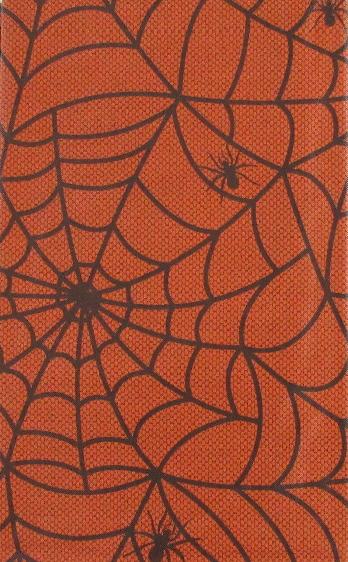 Halloween Spider Web Tablecloth - Orange Vinyl Flannel (52x70