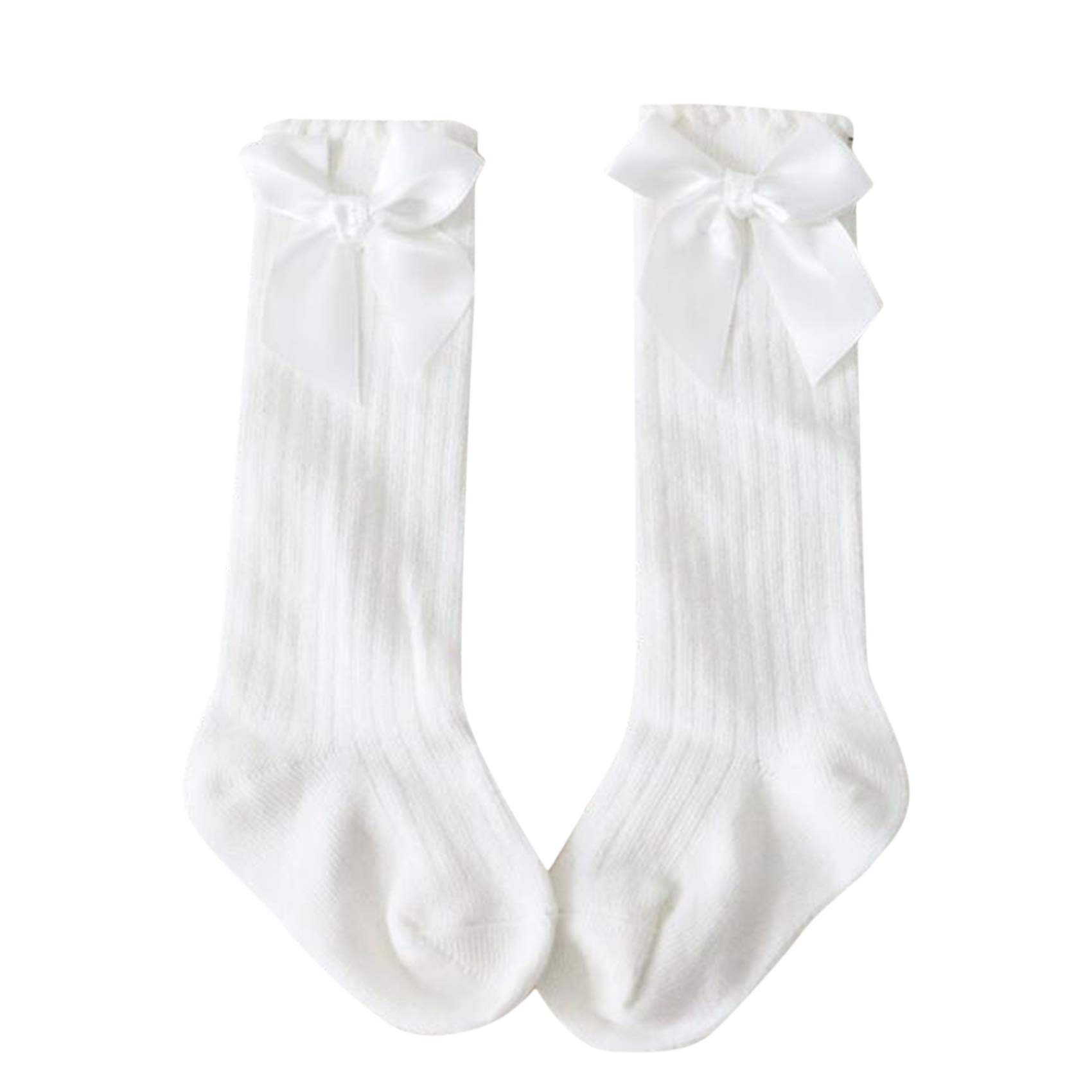 Bayetss Baby Girls Knee High Socks - Breathable Cotton Bowknot Socks for Infants & Toddlers (White) - Perfect for Party, Church, School & Special Occasions