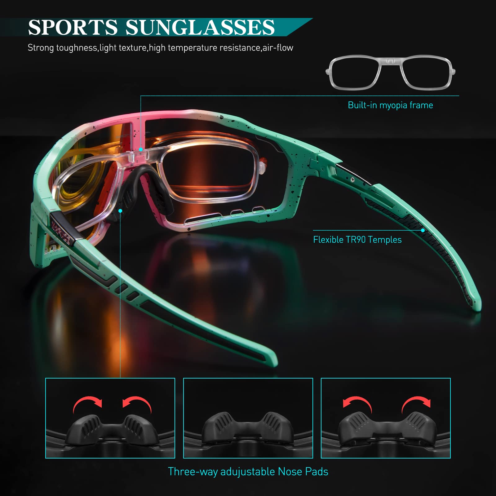 KAPVOE Photochromic Cycling Glasses for Men & Women - UV Protection Sports Sunglasses with HD High Contrast Lenses & Lightweight Frame for Biking, Running, Hiking & Outdoor Activities
