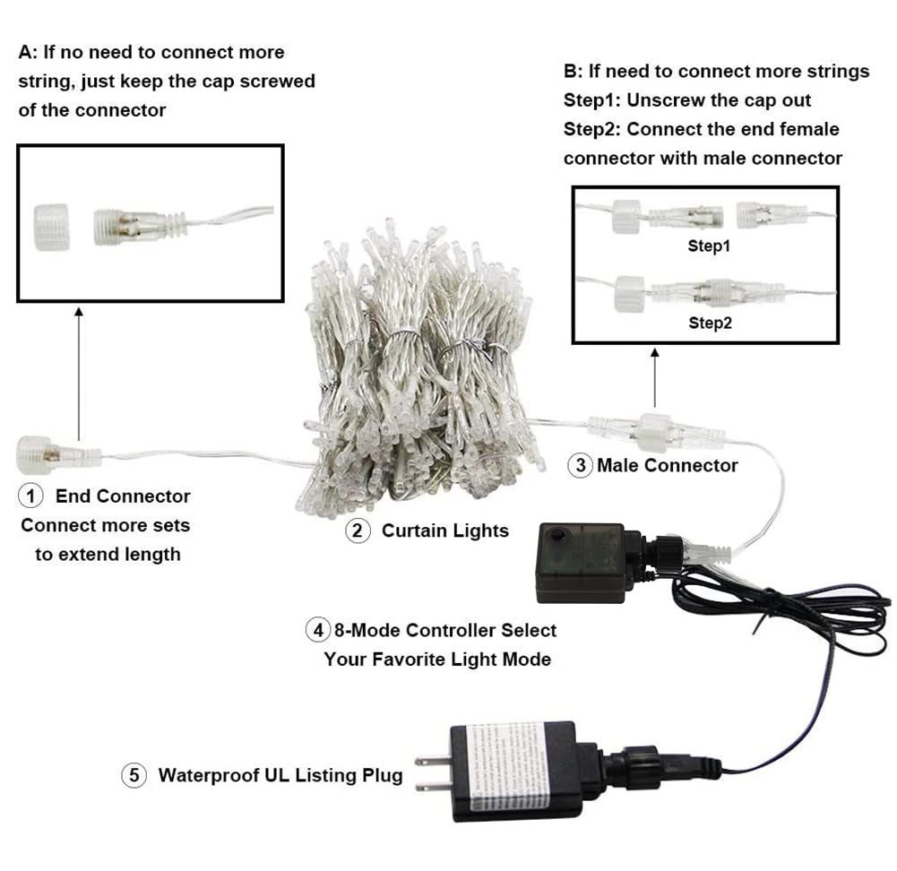 Twinkle Star 300 LED Curtain Lights 6.6x9.8ft - Fairy String Lights with Remote Control & Timer - Warm White Wedding Party Decorations for Bedroom, Home, Garden, Indoor & Outdoor - Perfect for Romantic Ambiance and Holiday Lighting