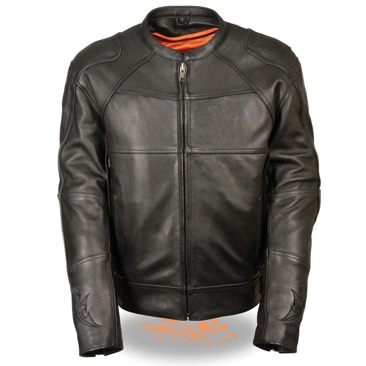 Milwaukee Leather MLM1510 Men's Black Leather Motorcycle Jacket with Reflective Skull Design - Perfect for Scooter Riders, Bikers & Urban Commuters