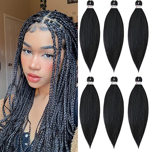 Pre-stretched Braiding Hair 26 Inch - 6 Packs Professional Synthetic Crochet Hair Extensions for Senegalese Twist, Hot Water Setting, Soft & Easy to Install (1B#) - Perfect for Everyday Style & Protective Hairstyles