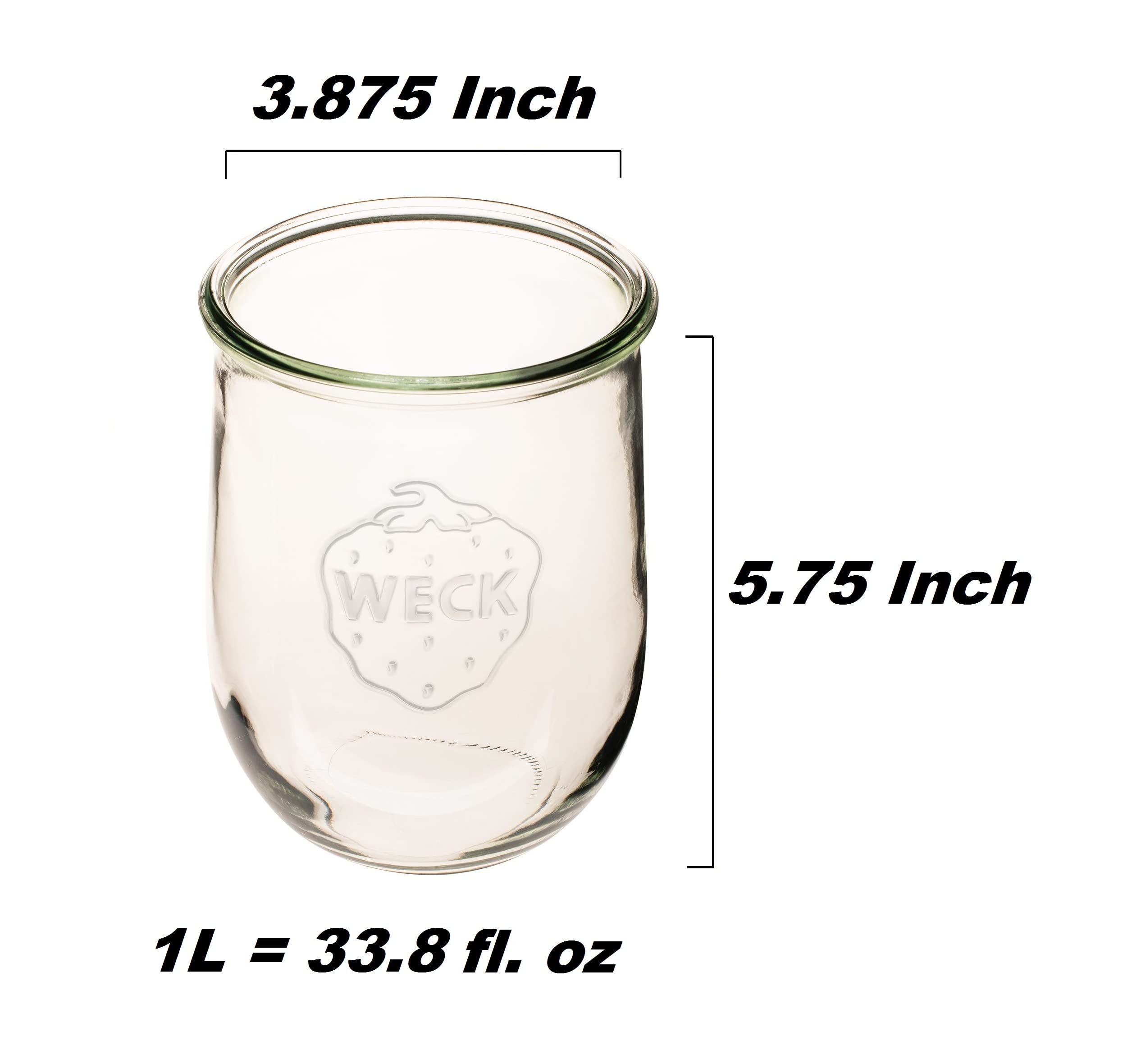 WECK 745 Large 1 Liter Clear Wide Mouth Tulip Jar with Glass Lid, Rubber Seal & Steel Clips - Perfect for Sourdough Starter, Fermenting, Pickling & Food Storage - Ideal for Home Bakers & Kitchen Organization