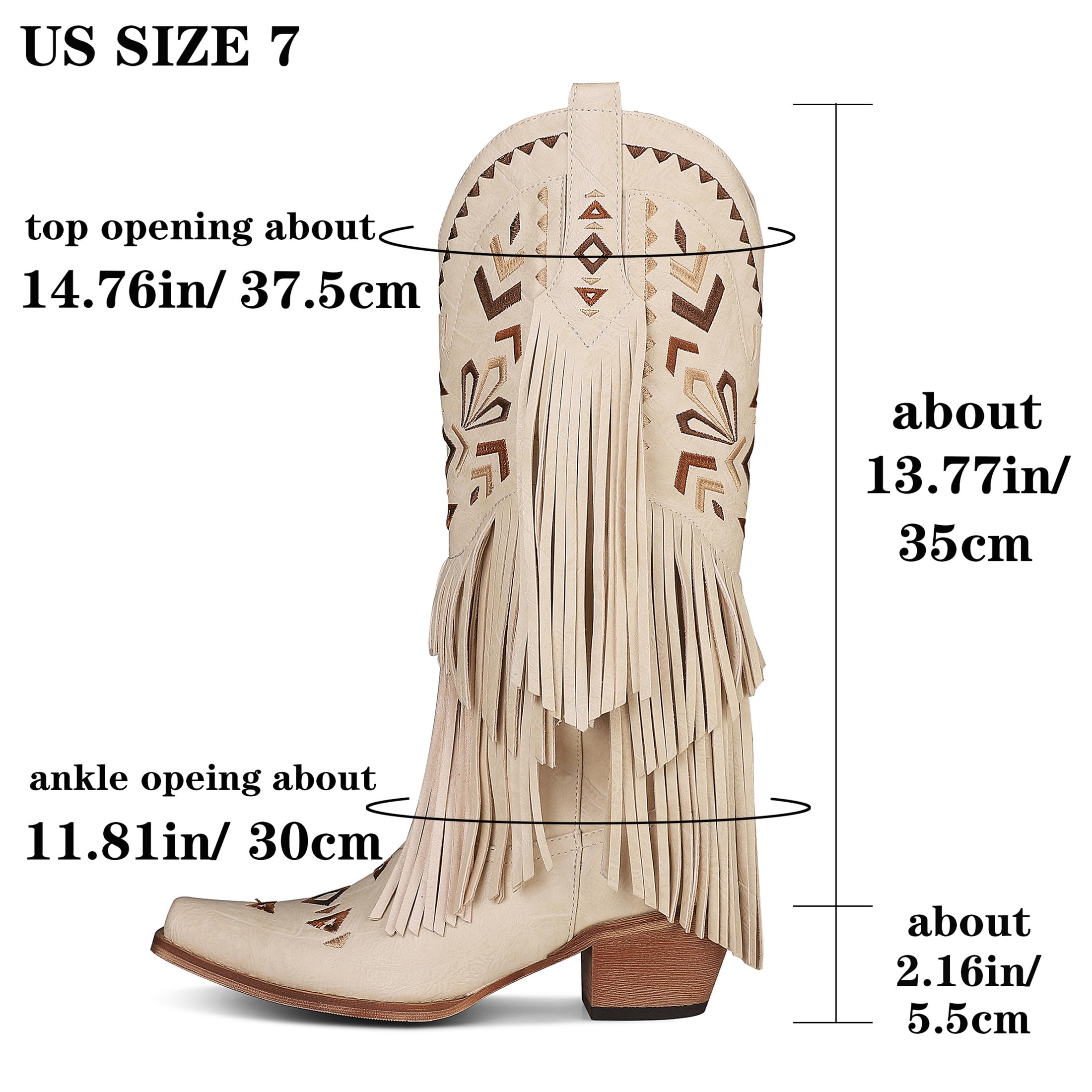 Cowgirl Boots for Women - Western Knee High Boots with Fringe Tassels, Chunky Heel & Embroidered Pointed Toe | Pull On Fashion Boots in Brown | Perfect for Country Rodeo, Line Dancing & Western Outfits