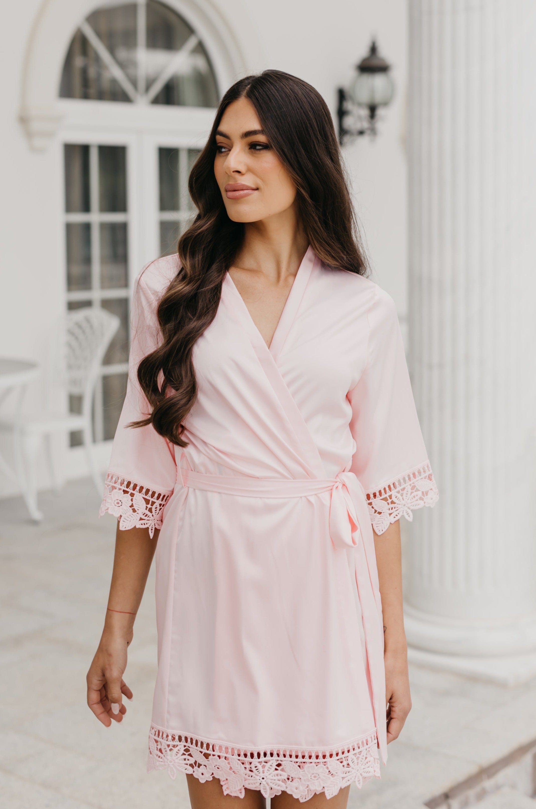 Lauren Lace Satin Robe for Women - Elegant Lace Trimmed Satin Bathrobe with Belt - Perfect for Bridal Shower, Spa Day, Honeymoon & Luxury Home Wear