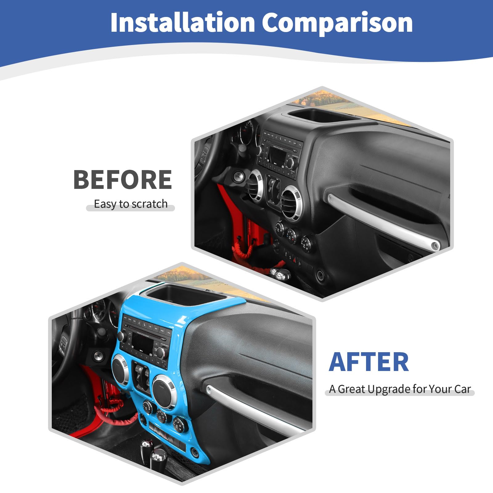 Jeep Wrangler JK Center Console Dashboard Panel & AC Control Panel Cover Trim (2011-2017) - Baby Blue Interior Accessories (2-Piece Set) | Perfect for Off-Roading, Daily Commuting & Interior Customization
