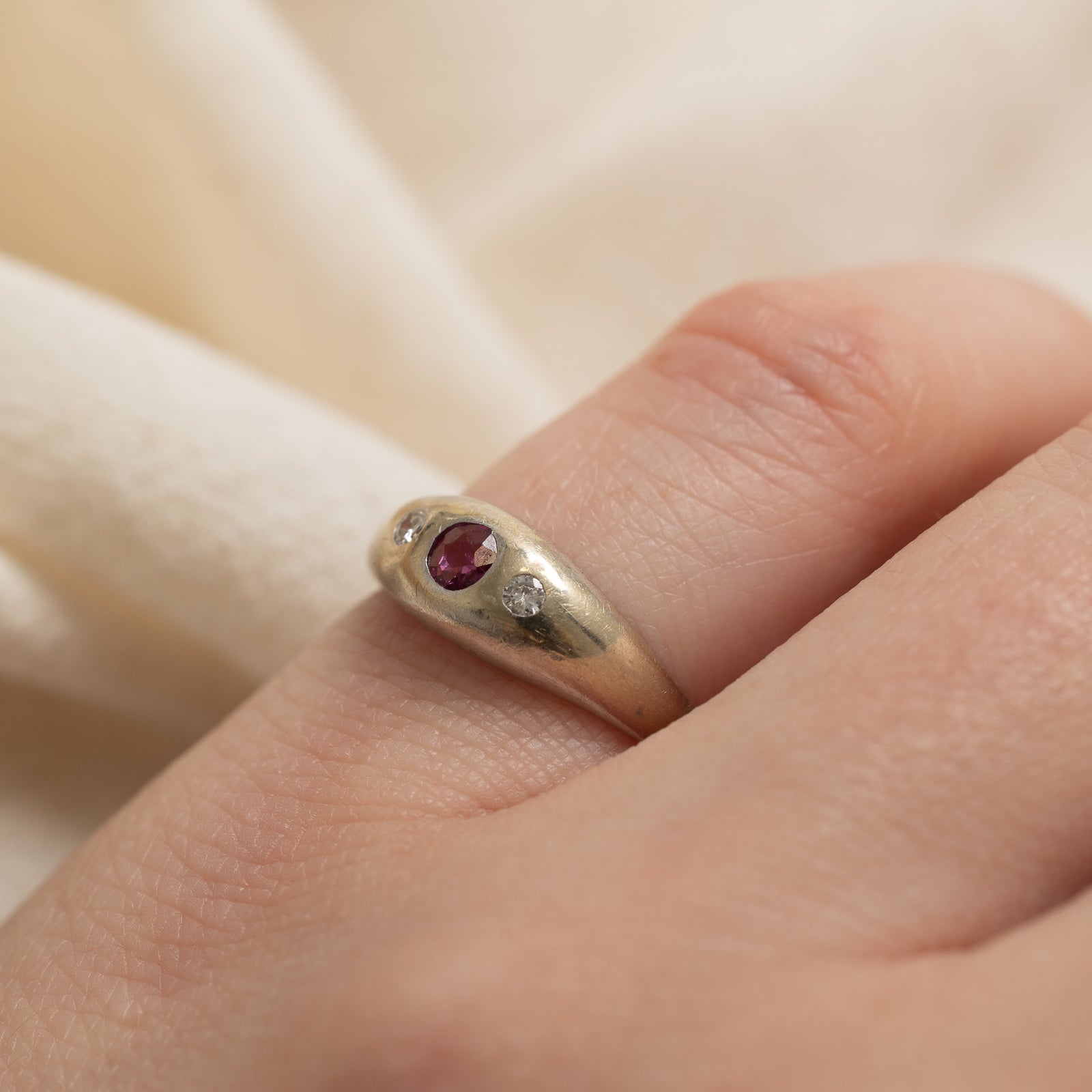 Flush Set Ruby & Diamond Dome Ring - 0.06ct Ruby & 0.03ctw Diamond Engagement Ring - Size 4.25 - Perfect for Valentine's Day, Anniversary & Wedding Gifts