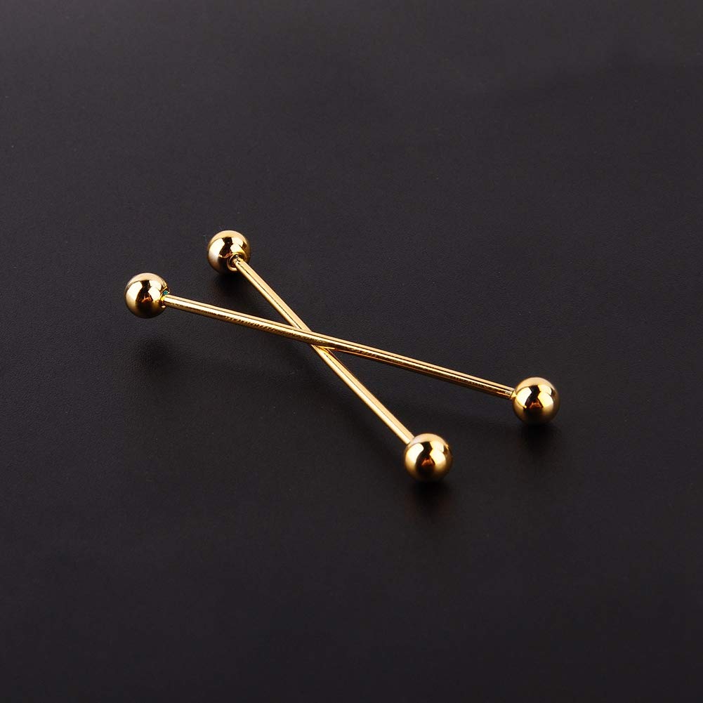 Gold Plated Steel Collar Pins for Men - 2 Pack Tie Bar Clips, 6CM Barbell Stud Brooch for Suits & Formal Wear | Perfect for Weddings, Business Meetings & Special Occasions