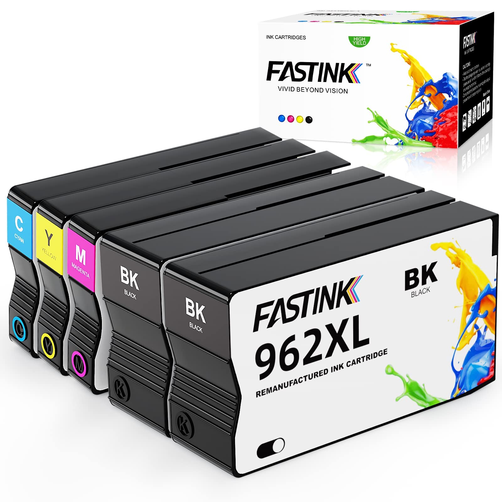 High Yield HP 962XL Compatible Ink Cartridges 5-Pack - Replacement for HP 962XL/962 XL/HP962/HP910XL - Works with HP Officejet Pro 9010/9015/9018/9020/9025/9025e Printers - Perfect for Home Office & Small Business Printing Needs