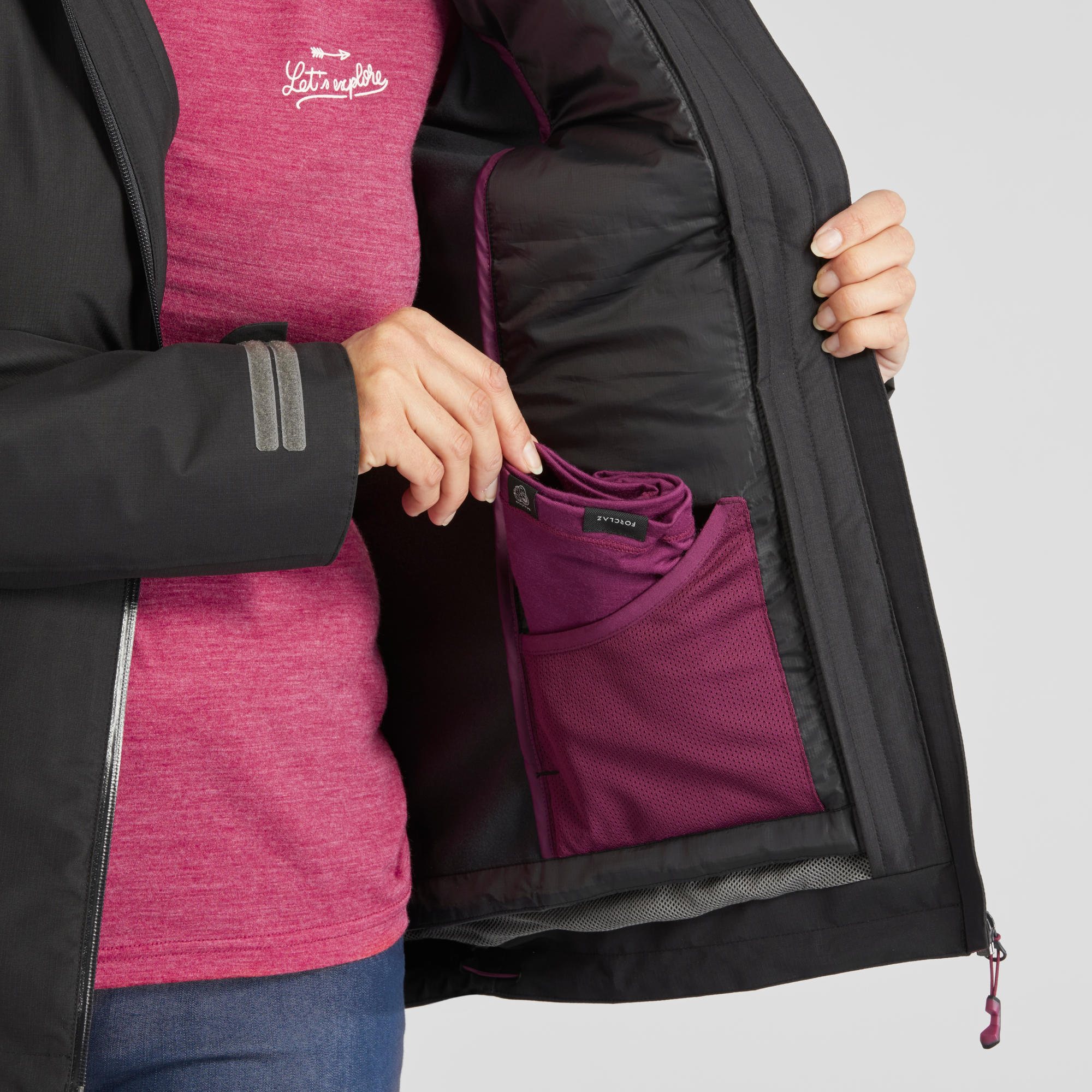 Forclaz Women's 3-in-1 Waterproof Travel Jacket - Lightweight Packable Backpacking Coat for Hiking & Outdoor Adventures (Warm to 17.6°F/-8°C) - Perfect for Camping, Trekking & Winter Travel