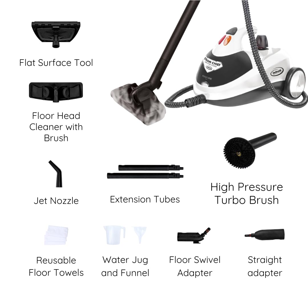 Ewbank 1800W Powerful Steam Cleaner with Attachments - Multi-Surface Cleaning for Carpets, Tiles, Floors, Cars, Upholstery, Bathroom, Kitchen, Windows & Grout | Perfect for Deep Cleaning, Sanitizing and Removing Tough Stains at Home or Office