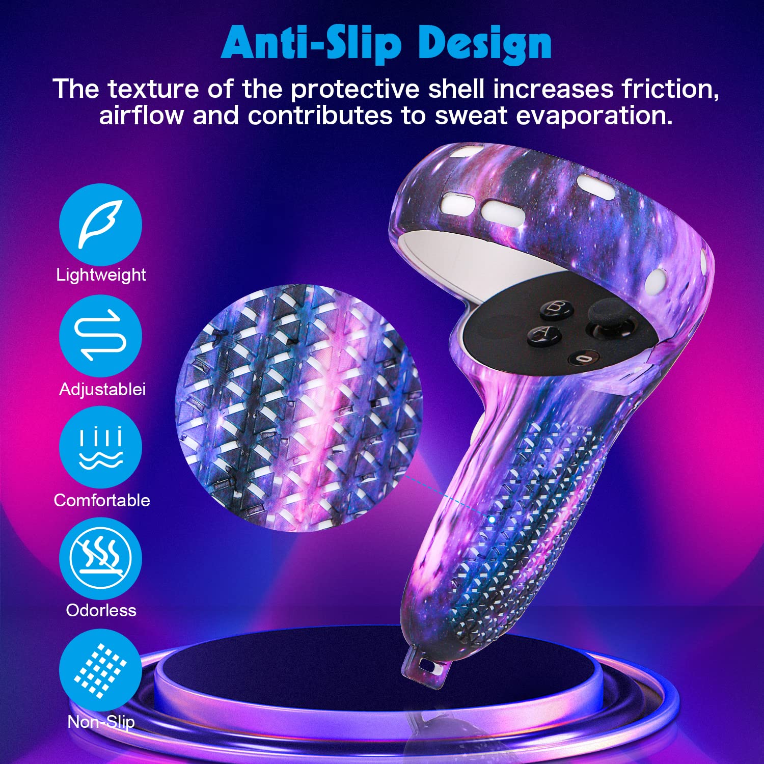Relohas VR Accessories Kit for Oculus Quest 2/Meta Quest 2 - Controller Grip Covers, Shell Protector & Face Cushion - Comfortable Gaming Gear for Virtual Reality - Perfect Gift for Christmas, Halloween & Gamers (Galaxy Purple) - Enhance Your VR Experience for Beat Saber, Superhot & Fitness Games