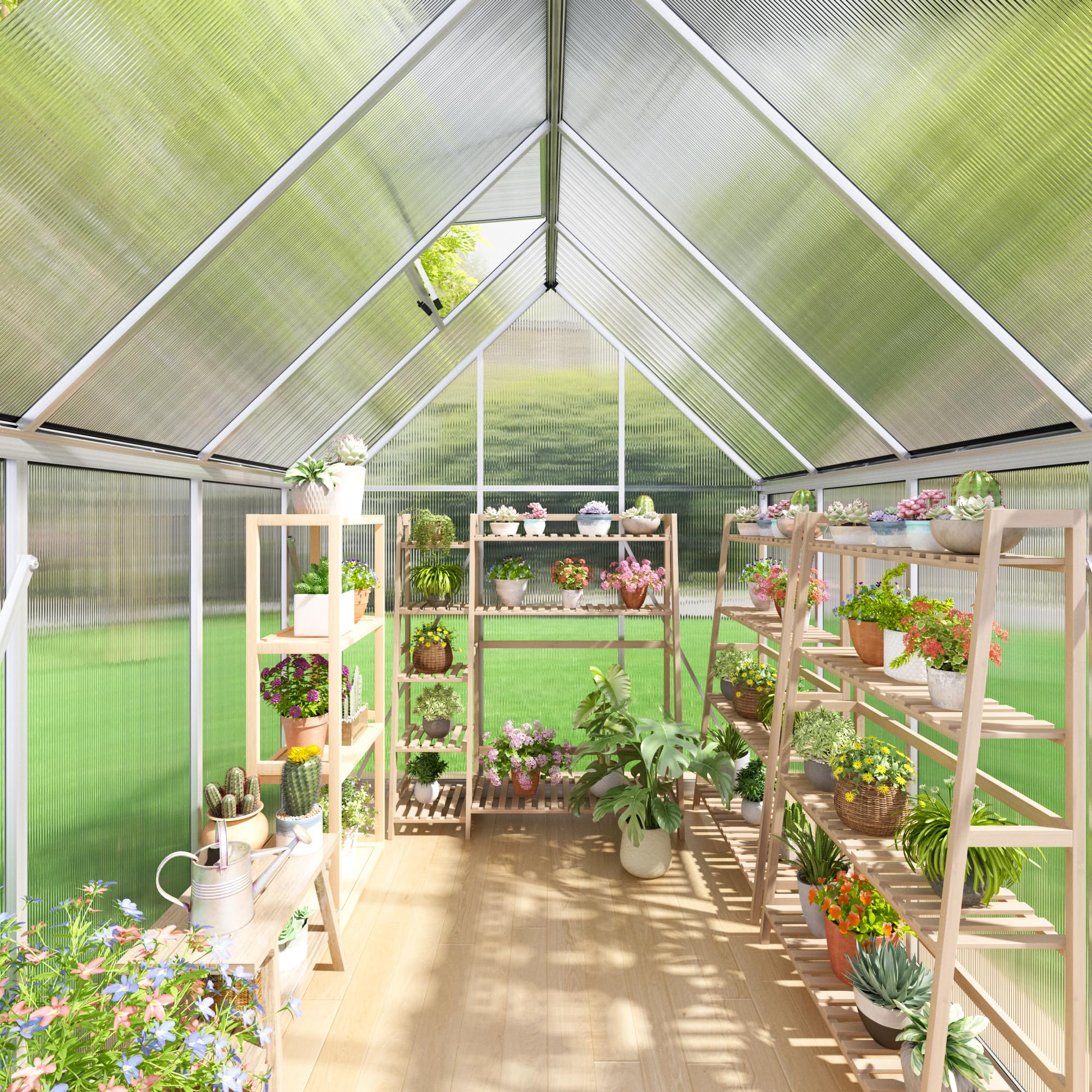 6x7.5 FT Polycarbonate Greenhouse for Outdoors - Aluminum Walk-in Greenhouse with Quick Setup Structure & Roof Vent - Large Backyard Garden Greenhouse for Plants, Vegetables & Flowers (Silver) - Perfect for Year-Round Gardening, Seed Starting & Plant Protection