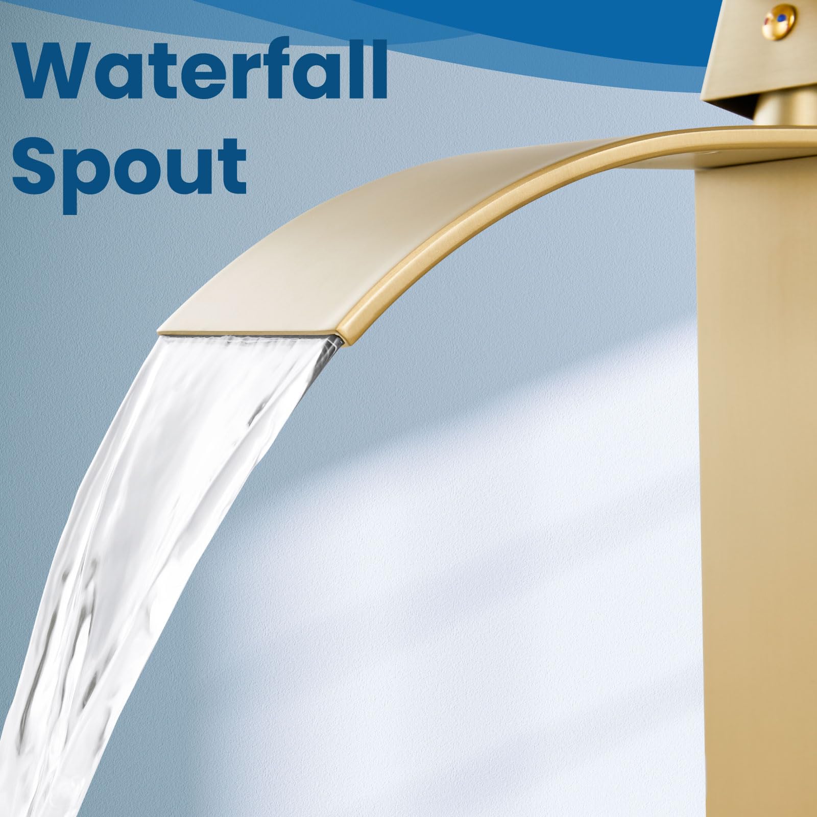 Brushed Gold Waterfall Bathroom Faucet - Single Handle Sink Tap for Vanity & RV Use