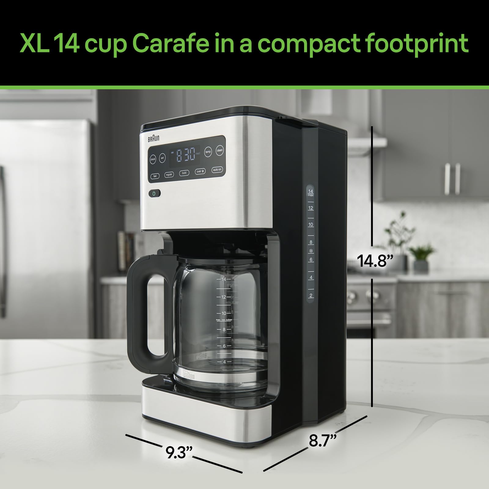 Braun Pure Flavor 14 Cup Drip Coffee Maker - Large Capacity Black Coffee Machine (KF5650BK) for Home, Office & Entertaining