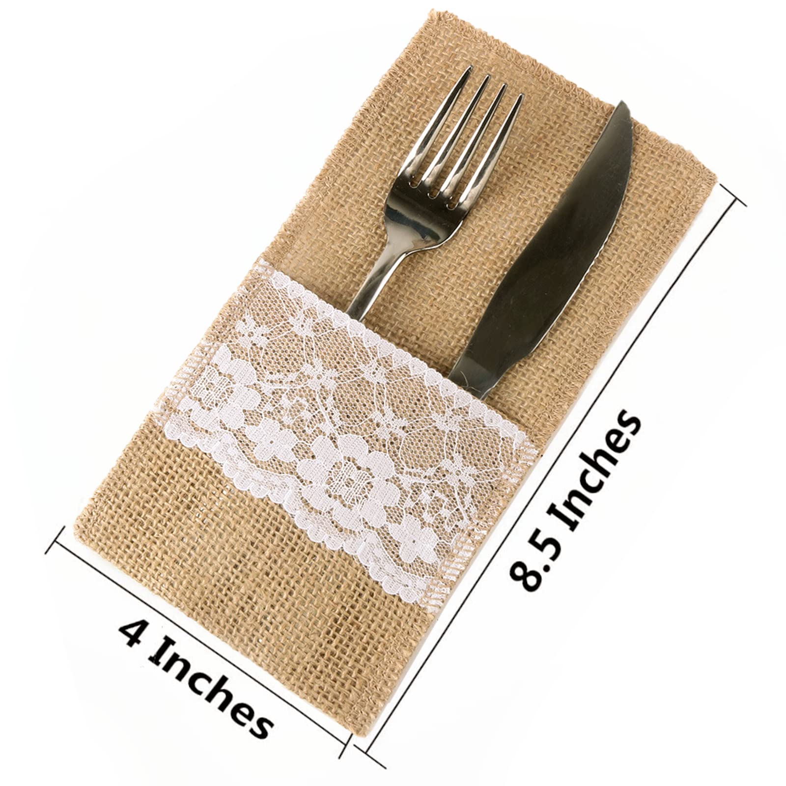 50 PCS 4x8 Inch Burlap Silverware Holders - Rustic Cutlery Pouches for Wedding Utensil Bags, Knives & Forks Organizer - Perfect for Rustic Wedding Decor, Party Favors, and Farmhouse Table Settings