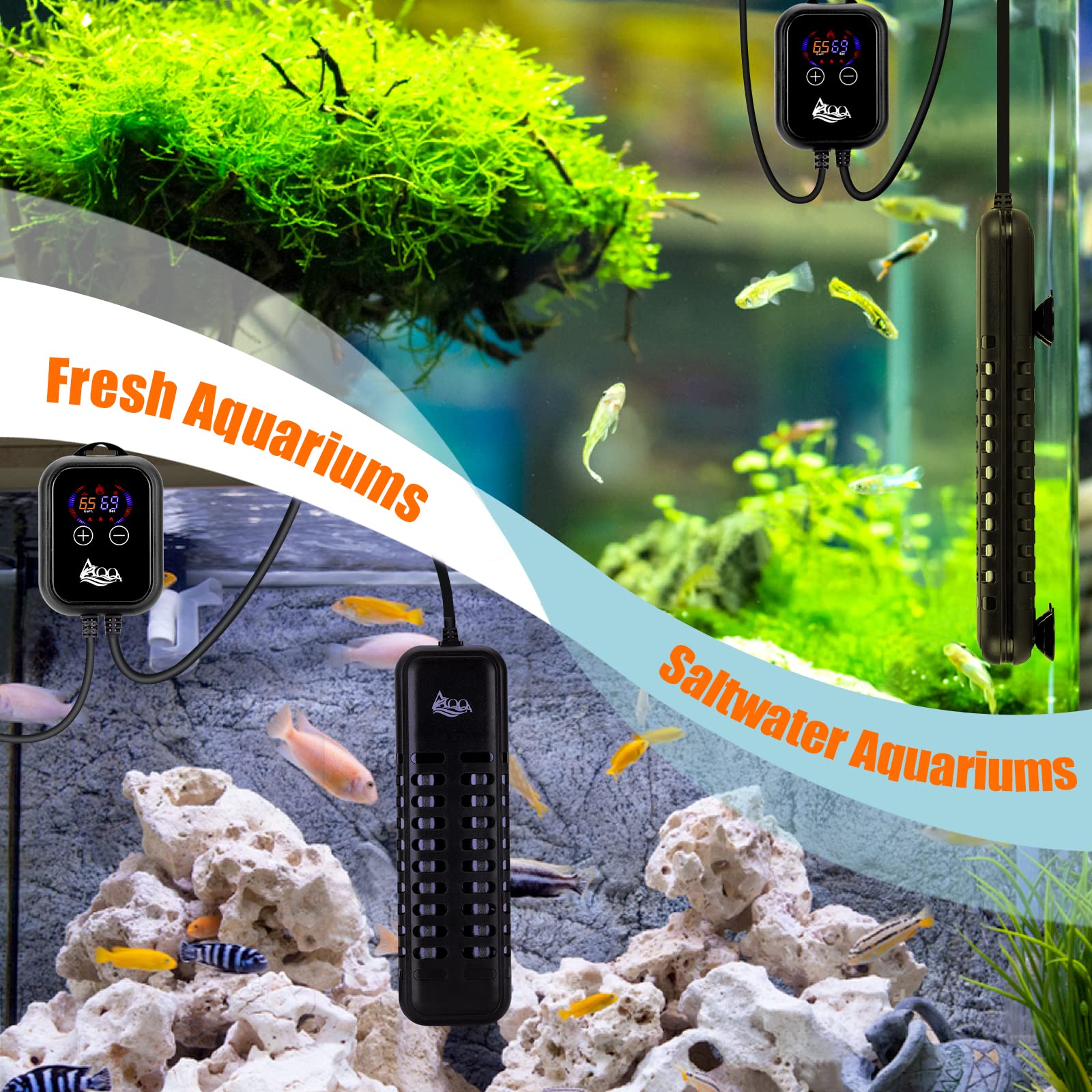 AQQA 800W Submersible Aquarium Heater for 80-220 Gallon Fish Tanks - Adjustable Thermostat for Freshwater & Saltwater Aquariums - Ideal for Betta Fish, Tropical Fish & Marine Life - Perfect for Home, Office or Fish Store Use