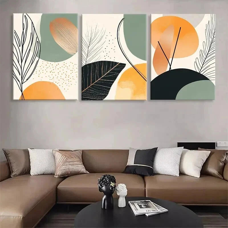3-Piece Abstract Botanical Geometric Shapes Wall Art Set - Framed Canvas 60x90cm | High Quality Print | 100% Australian Made | Ready to Hang | Perfect for Living Room, Bedroom & Office Decor
