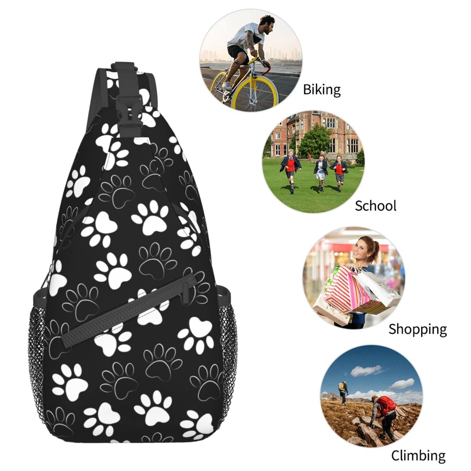 Stylish Dog Paw Print Crossbody Sling Backpack - Lightweight Chest Shoulder Bag for Travel, Hiking & Daily Use - Perfect Daypack for Women & Men