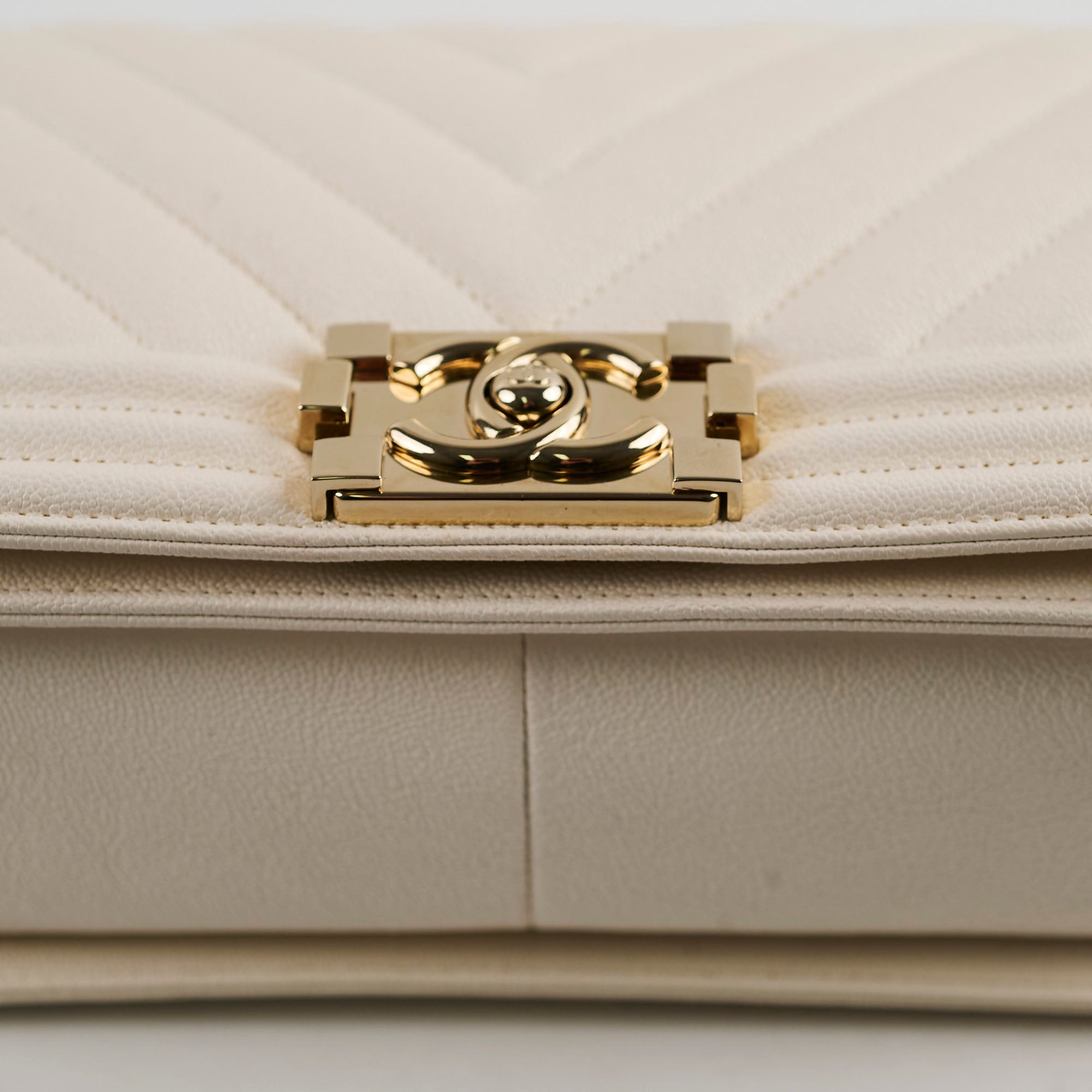 Chanel Old Medium Boy Chevron White Caviar Leather Handbag - Series 29 | Luxury Designer Crossbody Bag for Women, Perfect for Date Night & Special Occasions