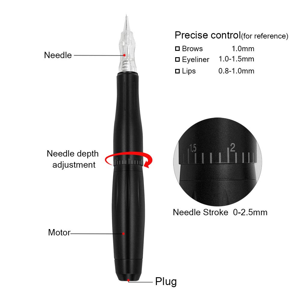 BIOAMSER P300 Permanent Makeup Tattoo Machine Kit with Foot Pedal, Rotary Pen, Practice Skin, 2 Microblading Inks & 10 Cartridge Needles - Professional Tattoo Equipment for Eyebrows, Lips & Beauty Salon Use