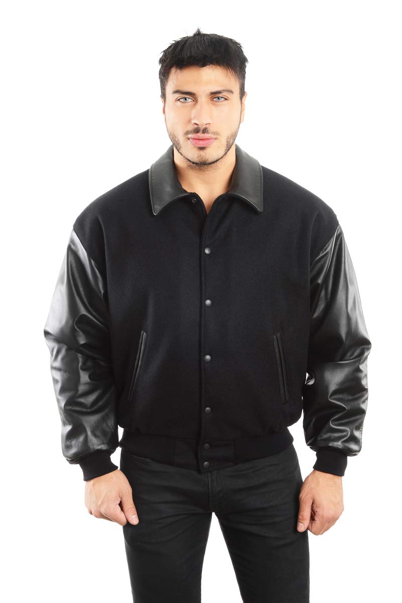 Premium REED Men's Varsity Jacket - Genuine Leather & Wool Blend - Made in USA - Classic Bomber Style for Casual Wear & College Sports