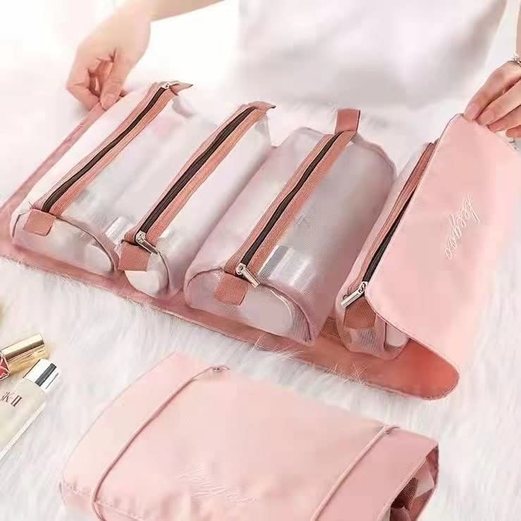 Krupasadhya 4-in-1 Foldable Travel Toiletry Bag with Detachable Makeup Pouch - Waterproof Cosmetic Organizer for Women - 4 Removable Storage Bags - Multicolor - Perfect for Vacation, Gym & Business Trips