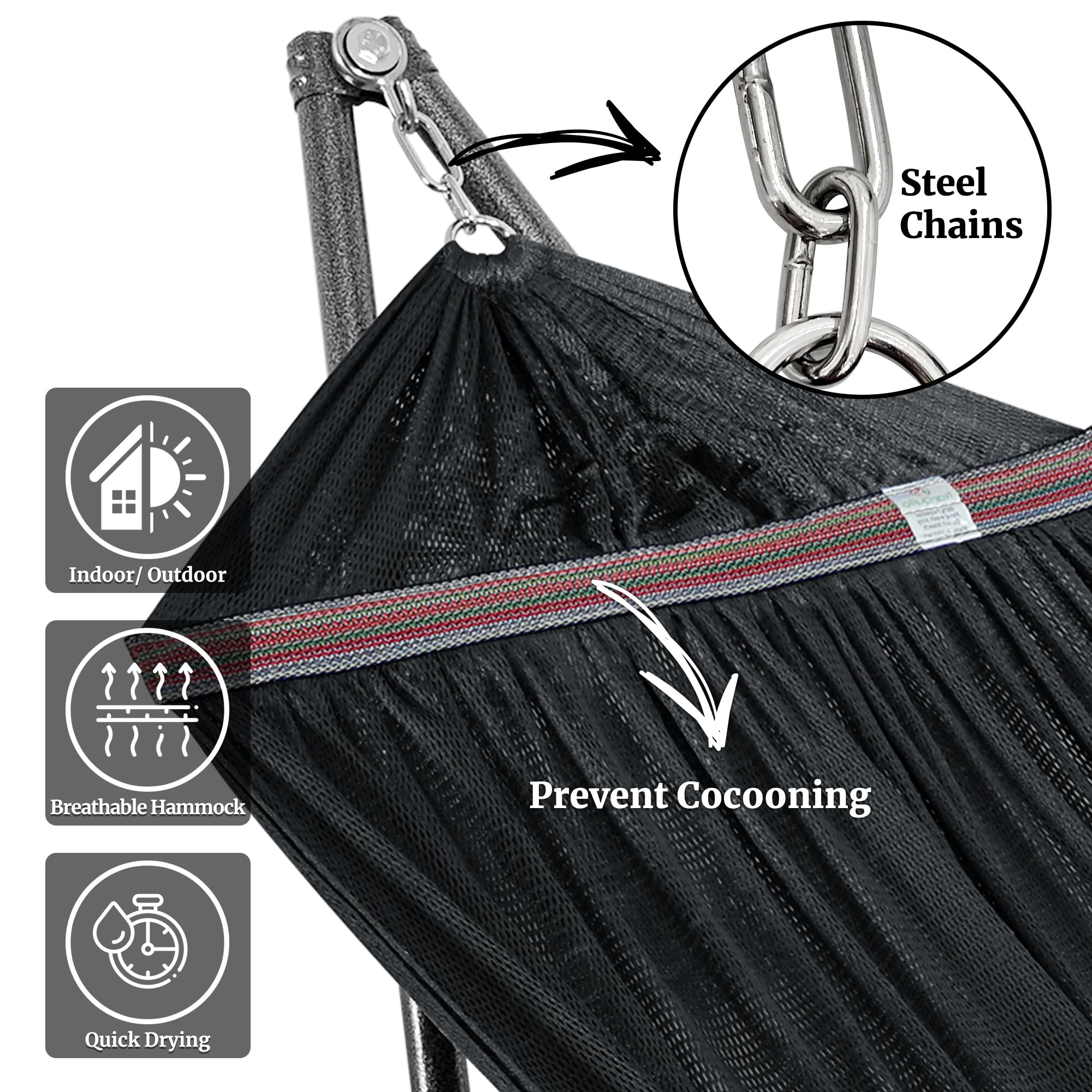Premium Tranquillo Hammock Stand - 600 lbs Weight Capacity, Instant 20-Second Setup, Foldable & Portable for 2-Person Camping - No Screws Needed - Includes 3-Year Warranty (Black) - Perfect for Backyard Relaxation, Beach Trips & Outdoor Adventures
