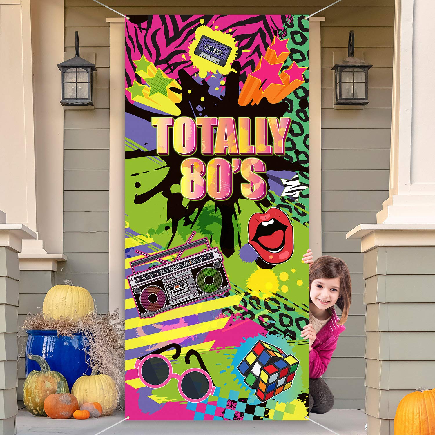 80s Hip Hop Graffiti Fabric Door Cover - Large Retro Party Backdrop (78.7
