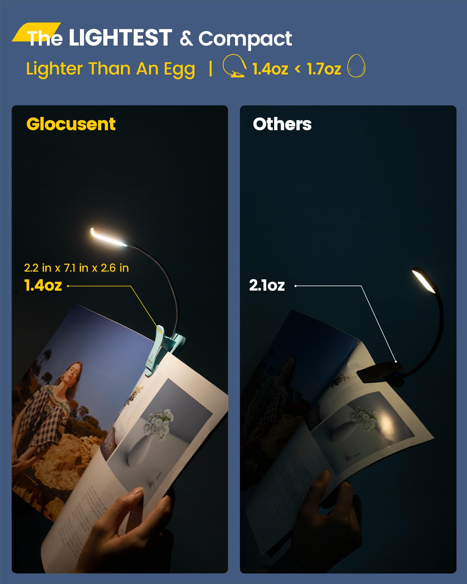 Glocusent Willow Rechargeable Book Light - 10 LED Reading Lamp with 3 Color Modes & 3 Brightness Levels, 80 Hours Battery Life - Perfect Gift for Book Lovers, Night Reading, Studying, Camping & Travel