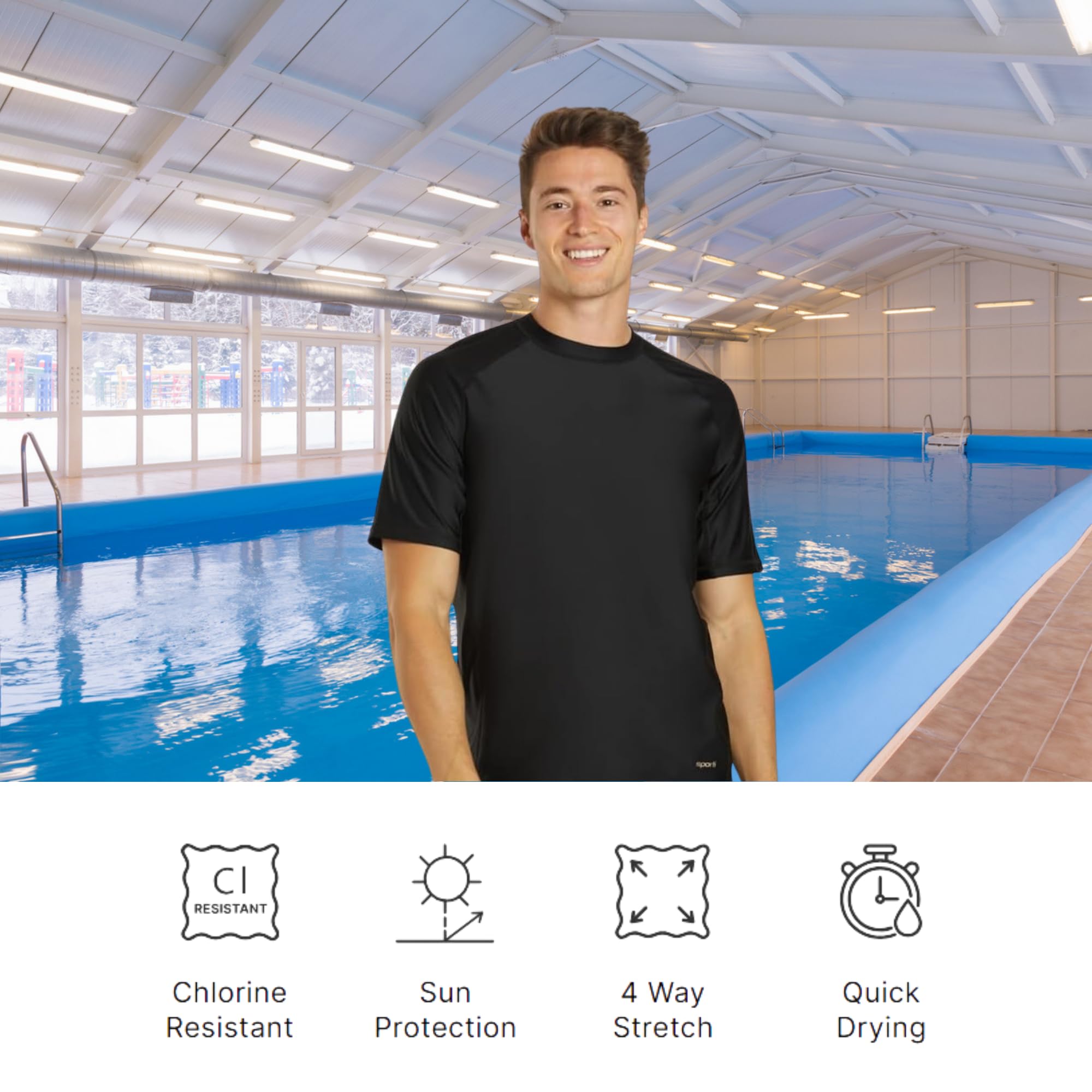 Sporti Men's UPF 50+ Sun Protection Swim Shirt - Quick Dry Rash Guard for Swimming, Surfing & Water Sports - Comfortable UV Shirt for Beach, Pool & Outdoor Activities