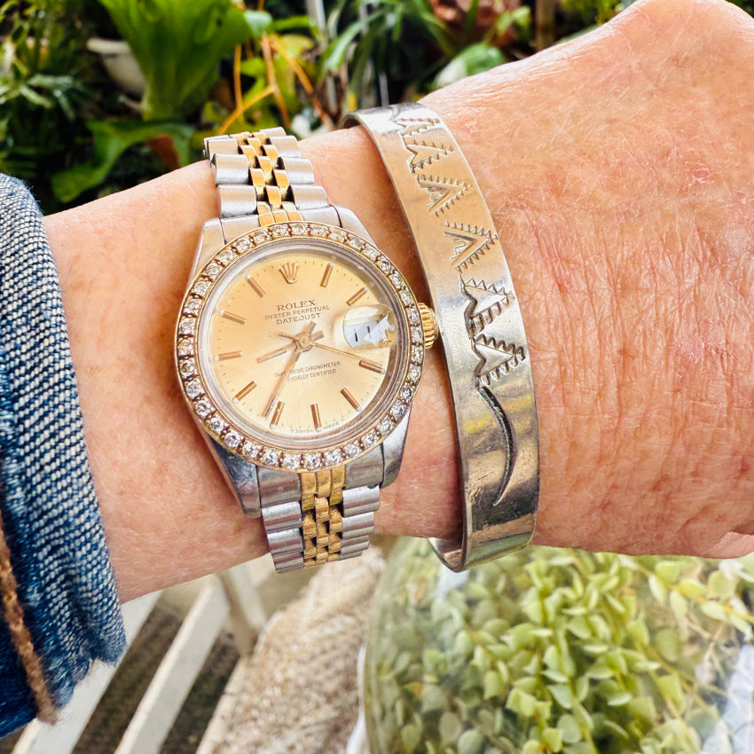 Vintage Navajo Cuff Bracelet - Handcrafted Sterling Silver Stamped Garrison Boyd - Southwest Native American Jewelry for Women - Perfect for Boho Fashion & Special Occasions