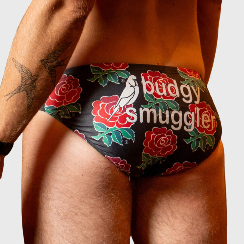 Budgy Smuggler England Rugby Roses Swimwear - Men's Tight Swim Briefs for Beach, Pool & Sports - Official England Rugby Team Design