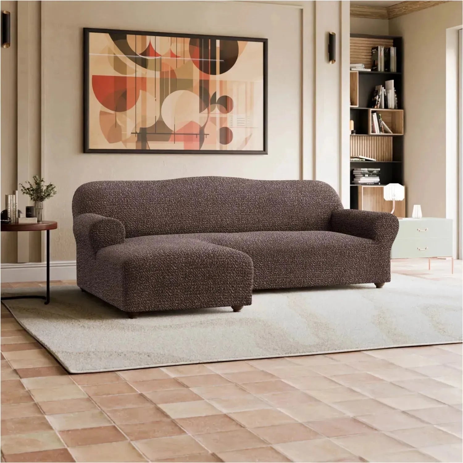 L Shaped Sofa Slipcover with Left Chaise - Mille Righe Collection | Stretchable Furniture Protector for Sectional Couches | Perfect for Living Room, Family Room & Home Theater
